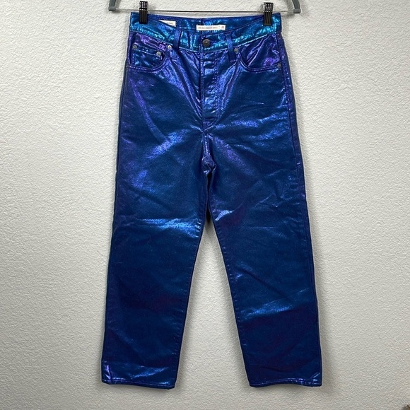 New Levis Shine Ribcage Straight Ankle Jeans Candy Coated Purple Iridescent 25 - Picture 5 of 17